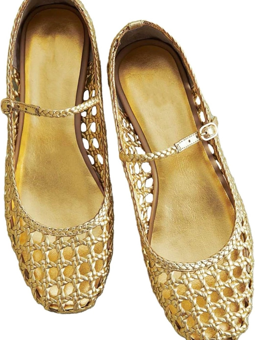 Gold Woven Mary Jane Flats - Women